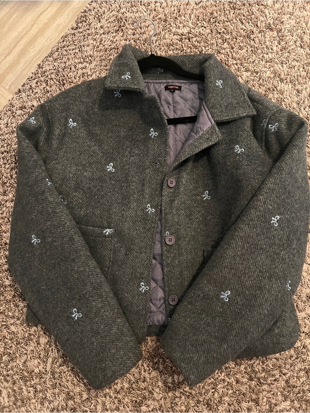 Gray Embroidered Wool-Blend Peacoat